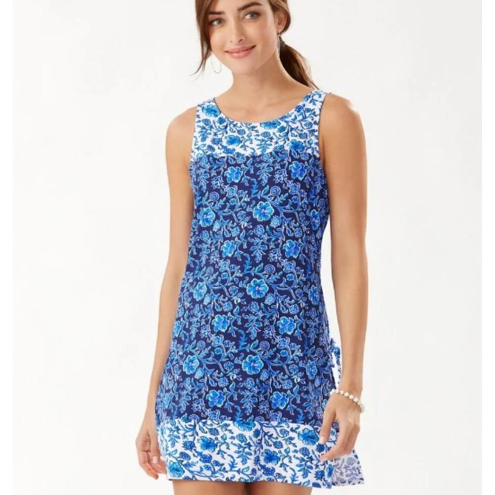 Tommy Bahama Woodblock Blossoms Romper Dress Blue White Floral Small - Picture 4 of 9